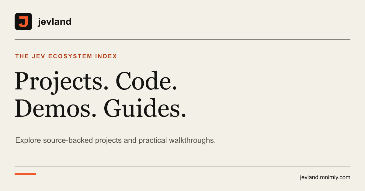 Jevland — Jevland — a source-backed index of Jev projects, demos, integrations, articles and…